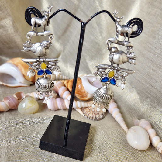 Mirage - Oxidized Silver Animal Motif Jhumka Earrings