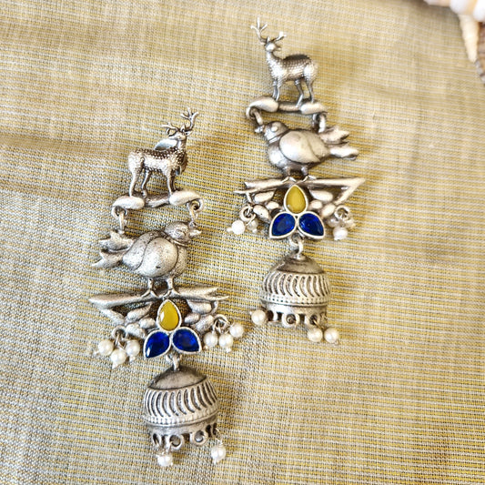 Mirage - Oxidized Silver Animal Motif Jhumka Earrings