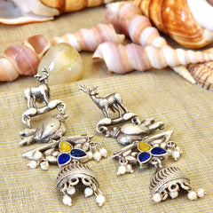 Mirage - Oxidized Silver Animal Motif Jhumka Earrings