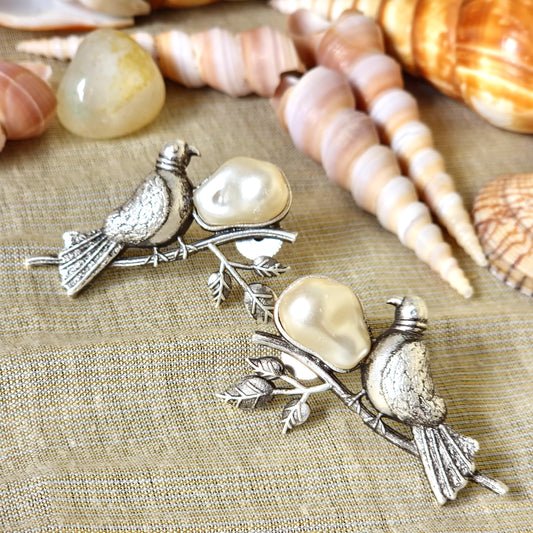 Mirage - Vintage Bird-on-Branch Earrings with Faux Pearl Accents
