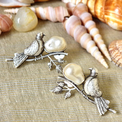 Mirage - Vintage Bird-on-Branch Earrings with Faux Pearl Accents