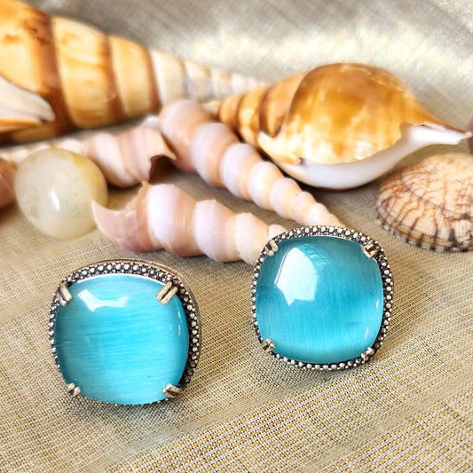 Mirage -Elegant Aqua Blue Stone Stud Earrings