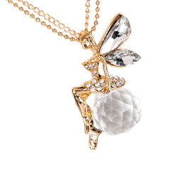 Crystal Angel Pendant Necklace for Women | Gold Tone Statement Necklace