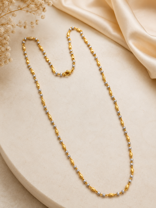 Shop the 22 inch Gold Plated Mug Mala Chain for women at The Mirage Fashion. Lightweight, elegant, and perfect for daily wear, festive occasions, office wear, and gifting.