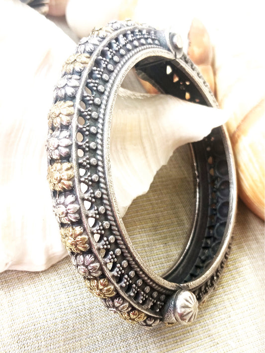 Mirage Golden and Silver Floral Design Dual Tone Kada  (Single Pic)