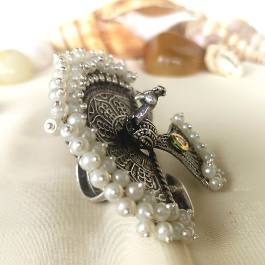 Mirage Silver-Plated Oxidised Peacock Ring