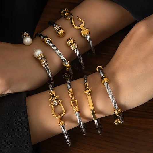 Twisted Silver Kada Bracelet with Gold Lock Detail – Premium Open Cuff Statement Bangle for Women