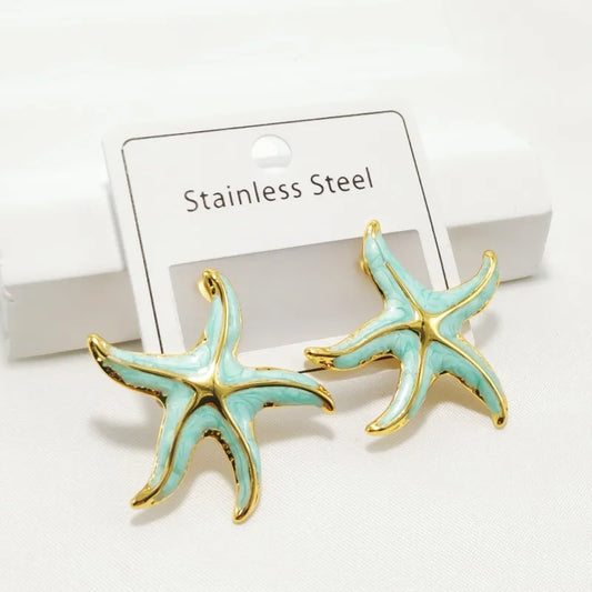 Turquoise Starfish Stud Earrings in Gold Finish | Waterproof Stainless Steel Earrings for Women – The Mirage Fashion