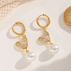 Pearl Heart Pendant Necklace & Hoop Earrings Set | 18K Gold Plated Jewellery