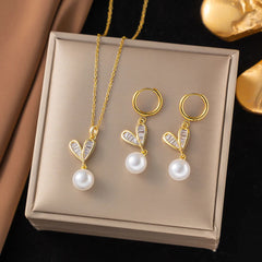 Pearl Heart Pendant Necklace & Hoop Earrings Set | 18K Gold Plated Jewellery