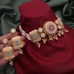 Traditional Kundan Choker Necklace Set for Women | Ethnic Pearl & Meenakari Jewelry | Mirage Fashion