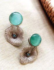 Mirage  -Elegant  Stone Stud Earrings with Textured Floral Leaf Design