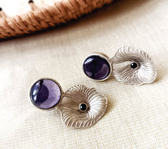 Mirage  -Elegant  Stone Stud Earrings with Textured Floral Leaf Design