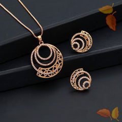 Rose Gold Spiral Circle Pendant Set with Earrings | American Diamond CZ Necklace Set for Women