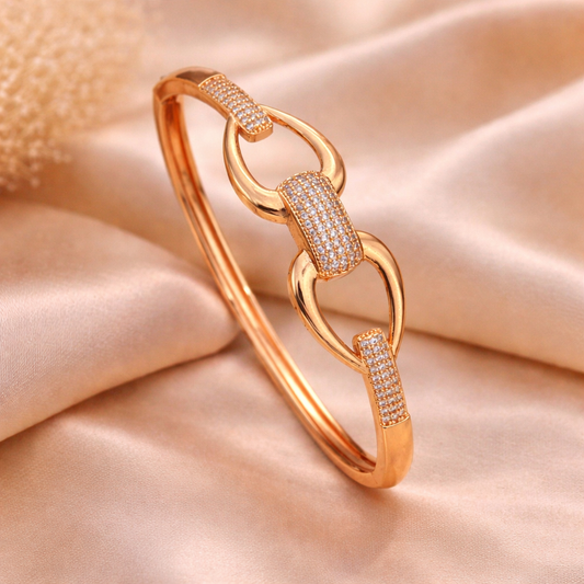 Rose Gold Link Bracelet for Women | American Diamond CZ Designer Kada / Bangle (Premium Party Wear)