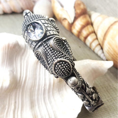 Mirage  Elephant design with big stone on top , Statement peace ,  Silver  kada  (Single Pic)