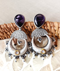 Mirage  - Vintage Oxidized  Hoop Earrings with  Stone Studs & Pearl Drops