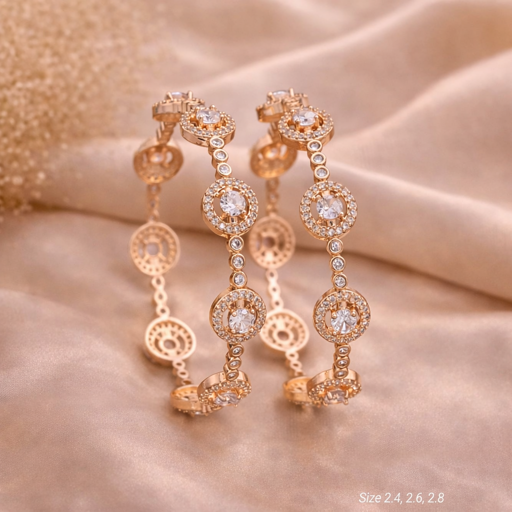 Rose Gold American Diamond Bangles  set of 2 for Women | CZ Stone Designer Bangle (Size 2.4, 2.6, 2.8) Party & Wedding Wear