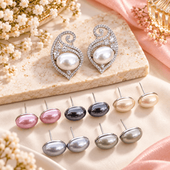 Pearl Silver Diamond 6-in-1 Changeable Earrings Set | The Mirage Fashion