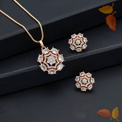 Rose Gold American Diamond Pendant Set with Earrings | CZ Designer Pendant Necklace Set for Women (Copy)