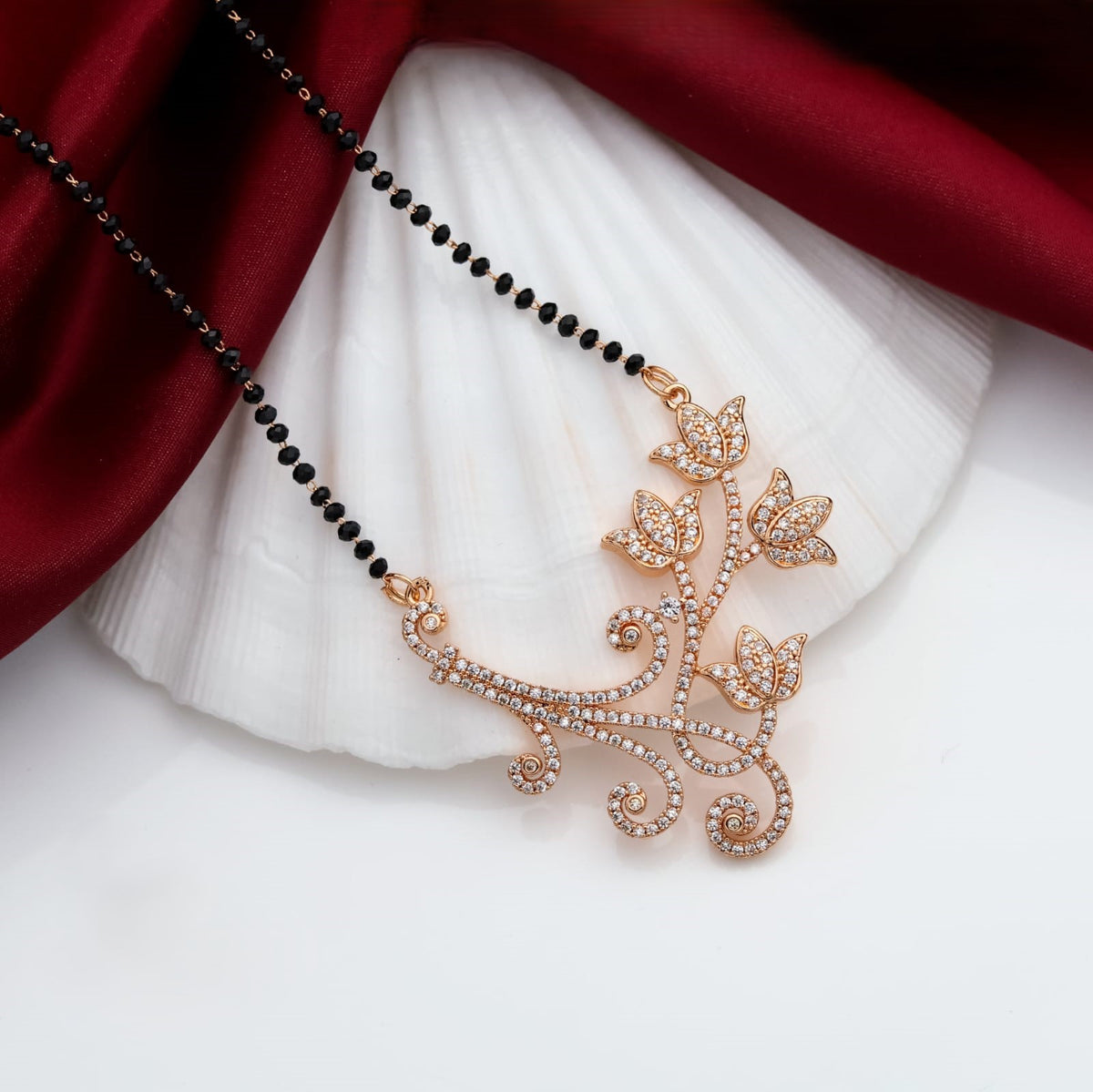 Mirage Elegant Gold Mangalsutra with Floral Diamond Pendant