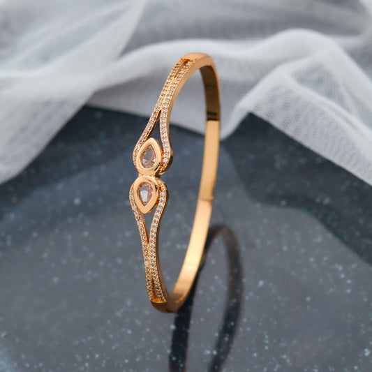 Rose Gold American Diamond Teardrop Kada Bracelet for Women | CZ Stone Slim Designer Bangle for Party & Wedding Wear