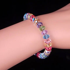 Multicolor Faceted Crystal Stretch Bracelet for Women | Rainbow Party Wear Bracelet