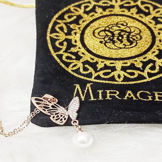 Mirage dalacate stylih butterfly wings with hanginf pearl pendant with chain