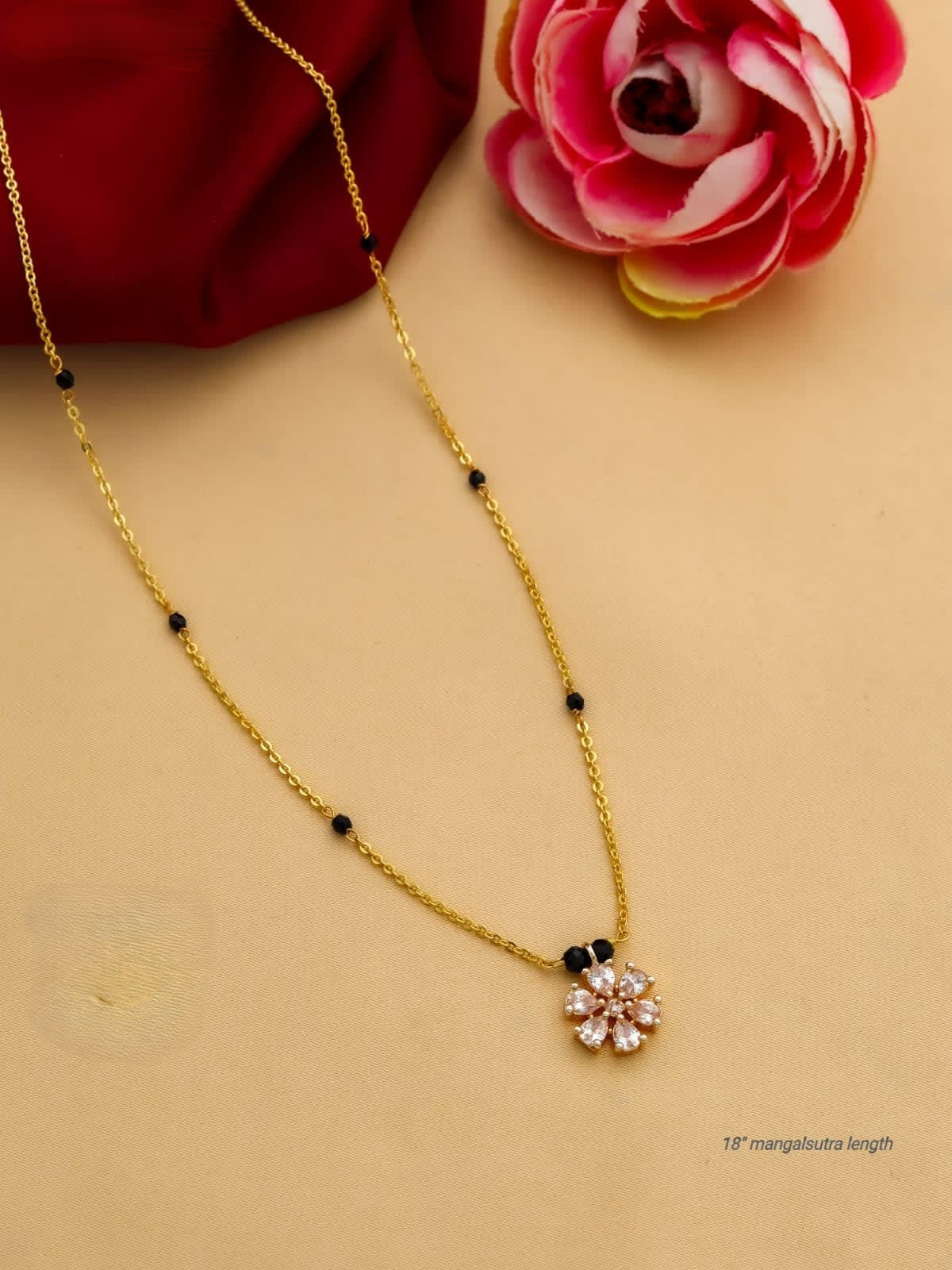 Mirage - Gold Chain Floral Pendant Mangalsutra with CZ Stones