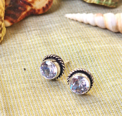 Mirage Round Stone oxidized stud Earring