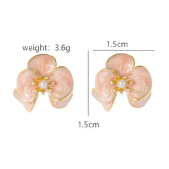 Blush Pink Floral Enamel Stud Earrings with Pearl Center | Elegant Gold Finish Earrings for Women – The Mirage Fashion