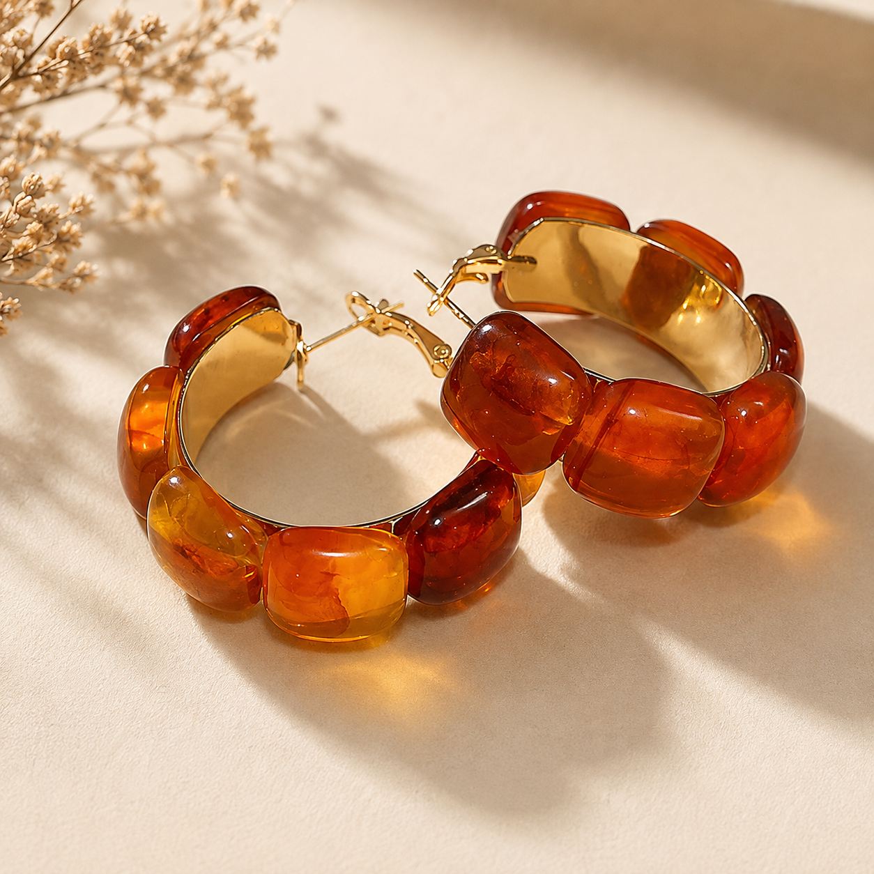 Amber Tortoiseshell Chunky Hoop Earrings for Women 