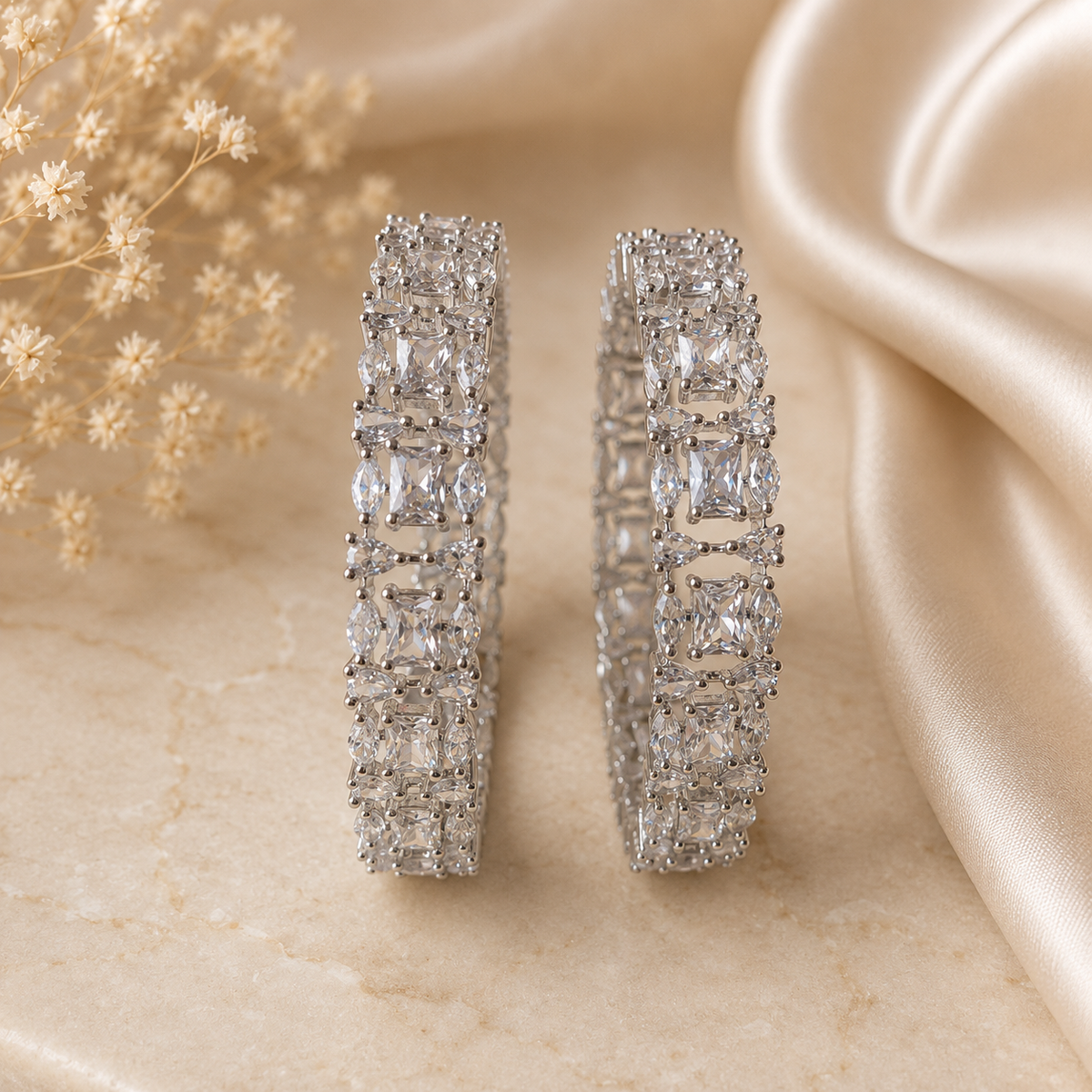 American Diamond Statement Bangle Set of 2 for Women | Luxury Crystal Kada | The Mirage Fashion