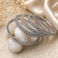 Set of 4 American Diamond Tennis Bangles for Women with Princess Cut Crystal Stones | The Mirage Fashion