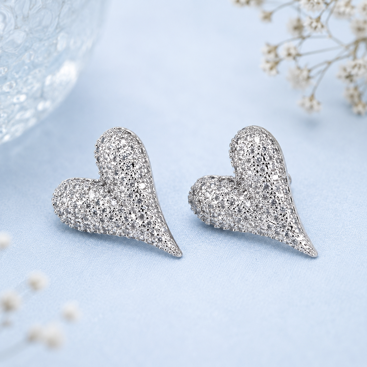 Anti Tarnish Crystal Heart Stud Earrings for Women | Sparkling Silver Heart Earrings | The Mirage Fashion