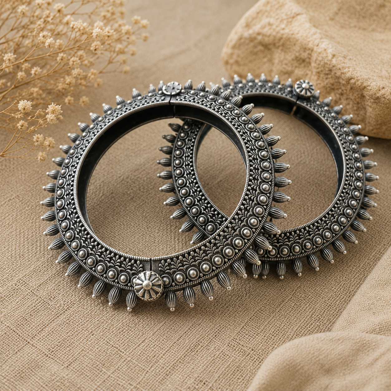 Antique Oxidized Kada Bangles for Women with Traditional Handcrafted Detailing | The Mirage Fashion