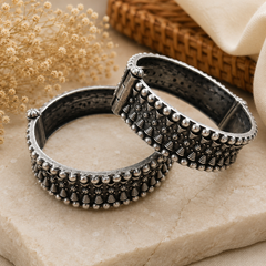 Antique Oxidized Tribal Beaded Kada Bangles for Women with Intricate Ethnic Detailing | The Mirage Fashion