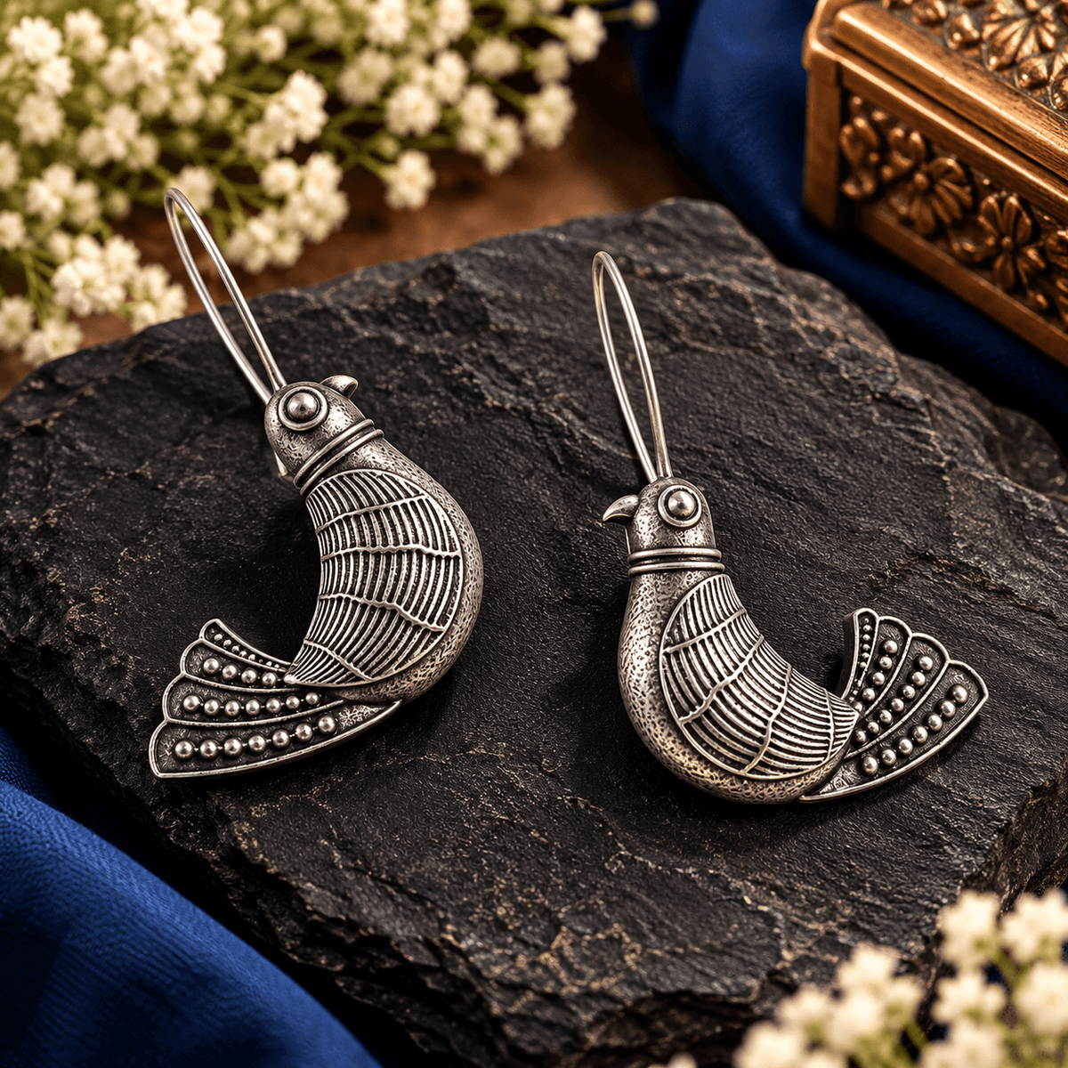 Vintage Birdsong Oxidized Silver Statement Earrings | The Mirage Fashion