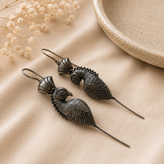 Antique Silver Peacock Ear Cuff Earrings – Handcrafted Bird Motif Ear Climber Earrings for Women  Statement Tribal Jewelry  The Mirage Fashion 