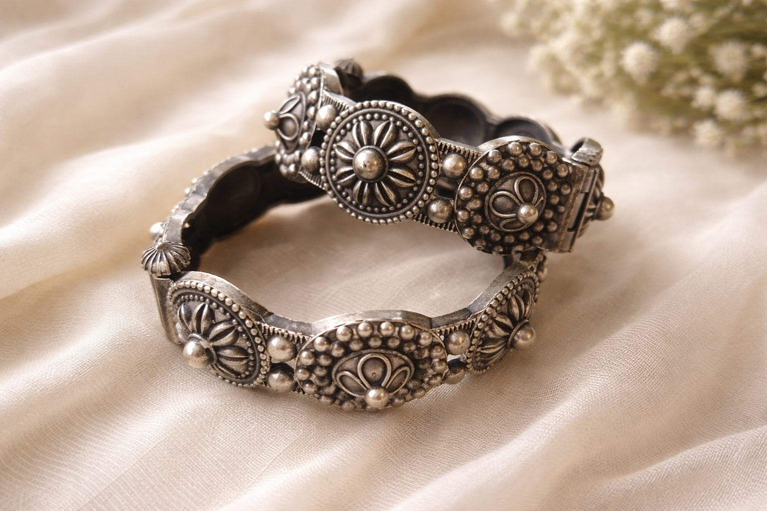 Antique Oxidized Floral Motif Bangles