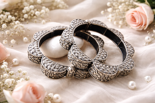 Antique Oxidized Floral  Motif Bangles