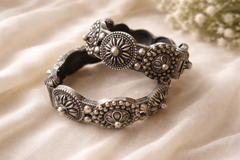 Antique Oxidized Floral Motif Bangles
