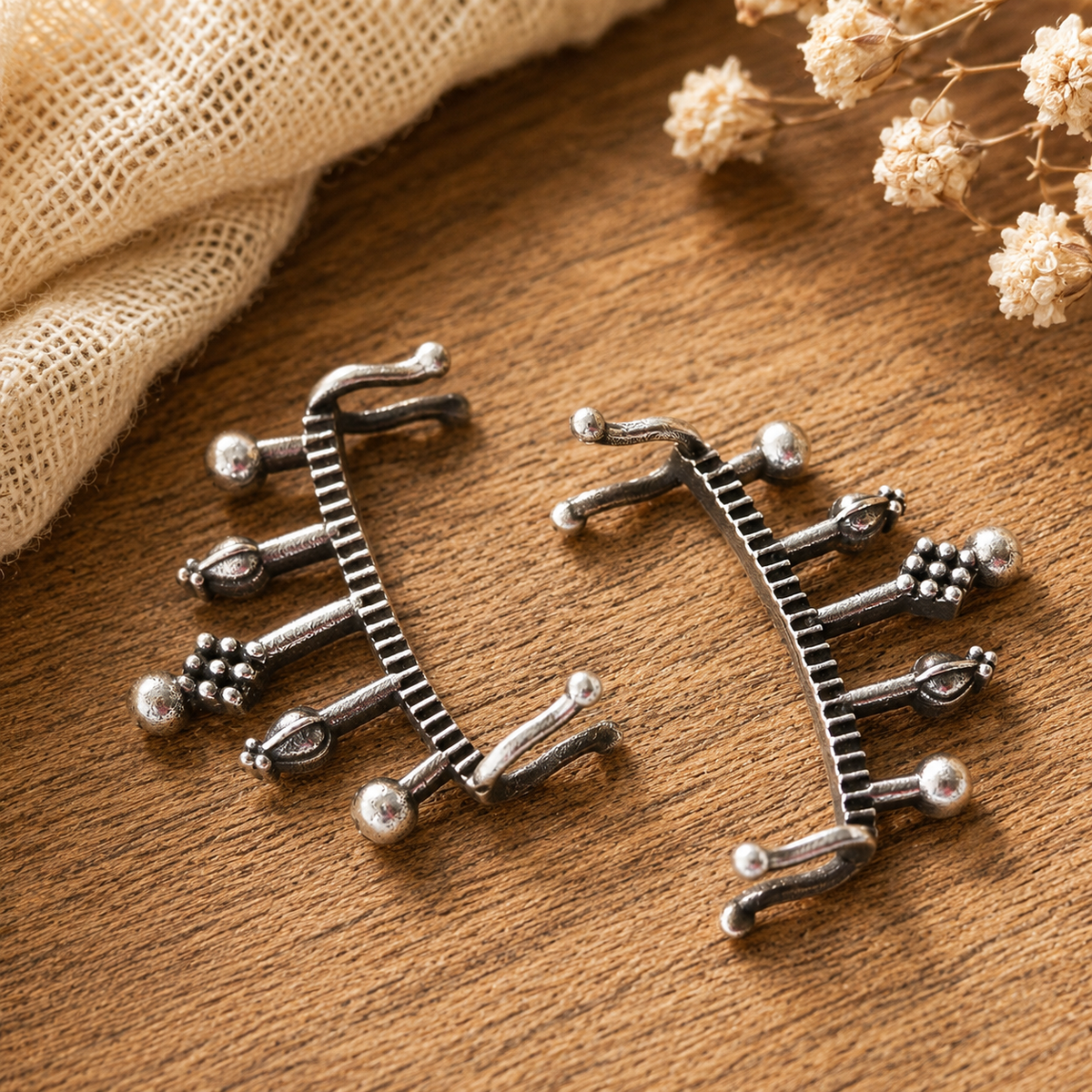 Antique Silver Evil Eye Ear Cuff Earrings – Boho Ear Climber Earrings for Women | Statement Ear Wrap Jewelry | The Mirage Fashion