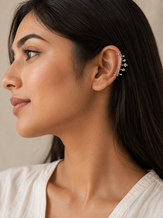 Antique Silver Evil Eye Ear Cuff Earrings – Boho Ear Climber Earrings for Women | Statement Ear Wrap Jewelry | The Mirage Fashion