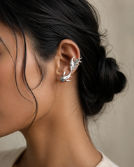 Antique Silver Koi Fish Ear Cuff Earrings – Nature Inspired Statement Ear Climber Earrings for Women | The Mirage Fashion