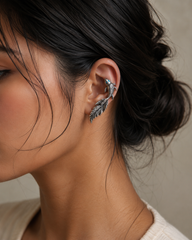 Antique Silver Koi Fish Ear Cuff Earrings – Nature Inspired Statement Ear Climber Earrings for Women | The Mirage Fashion