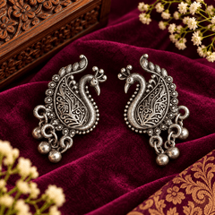 Oxidized Peacock Statement Necklace Set with Earrings | The Mirage Fashion