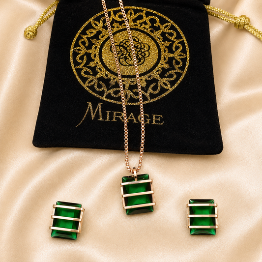Anti Tarnish Emerald Green Crystal Pendant & Earrings Set for Women | Gold Plated Jewellery | The Mirage Fashion