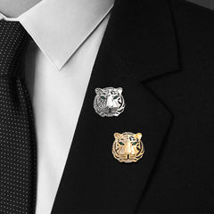 Royal Tiger Head Brooch – Luxury Gold & Silver Finish Tiger Lapel Pin for Men