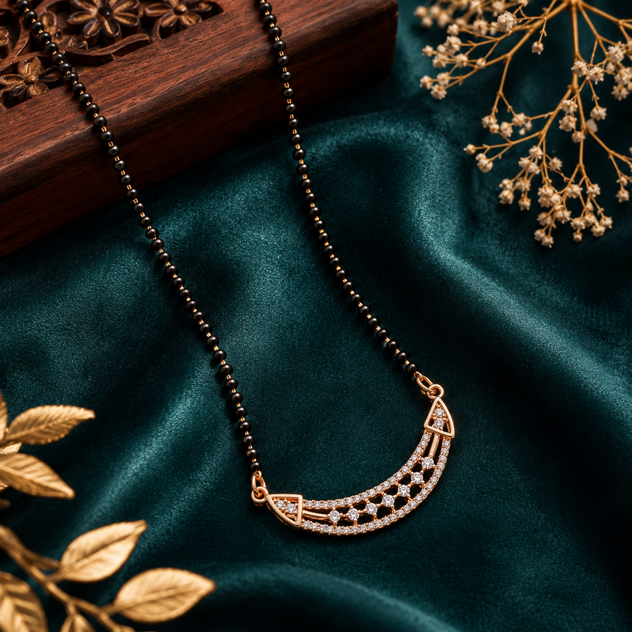 Black Beaded Mangalsutra with AD Pendant